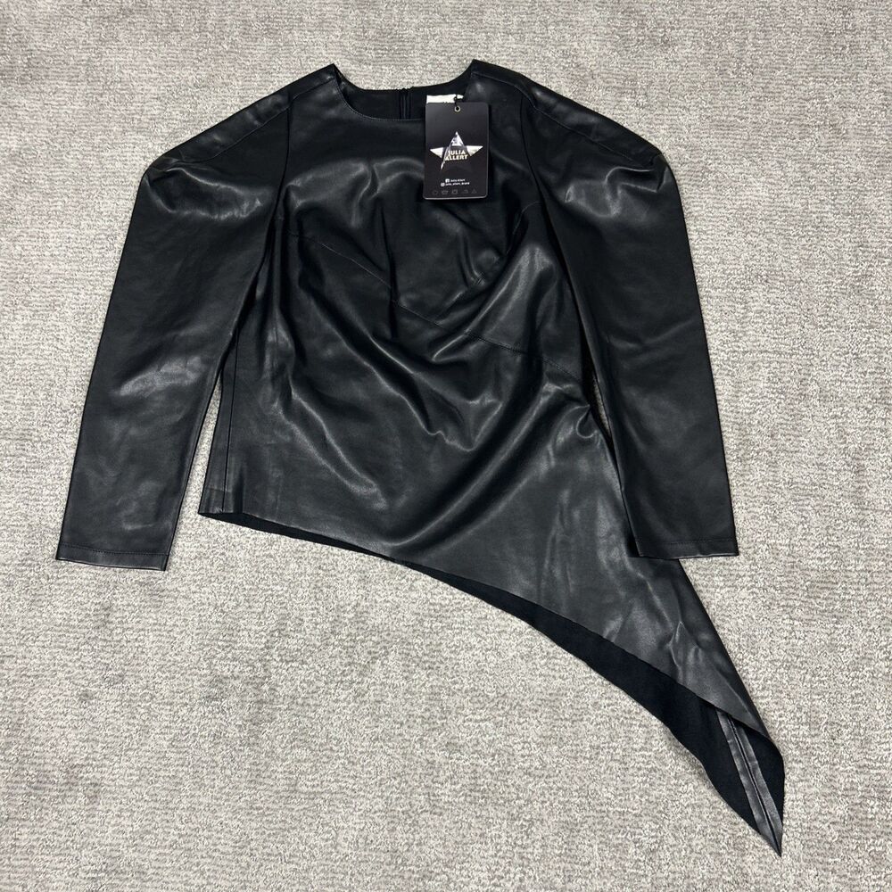 Julia Allert Top Womens XL Faux Vegan Leather Black Edgy Biker Asymmetric New